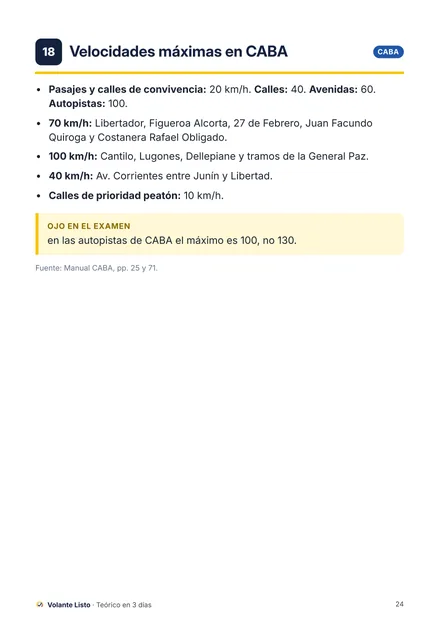 Lámina 18: velocidades máximas en CABA