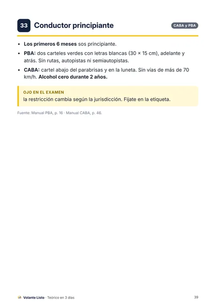 Lámina 33: conductor principiante en PBA y en CABA