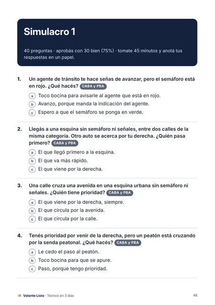 Primera página del Simulacro 1, con las preguntas 1 a 4
